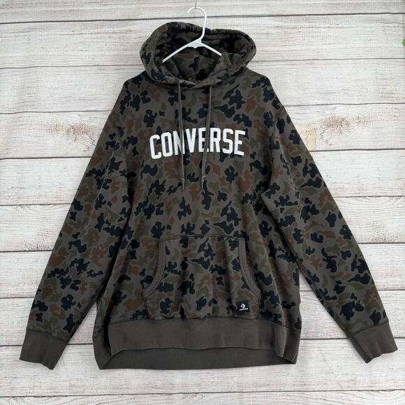 Converse Camouflage Embroidered Hoodie Sweatshirt Mens XL Green Black - Picture 1 of 16